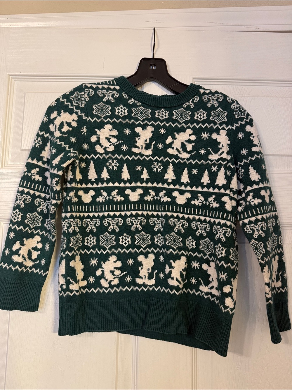 Kids Disney Green and White Fair Isle Holiday Sweater-family matching